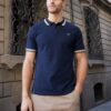 Original Threadbare Navy Herringbone Tipping Detail Pique Polo Shirt