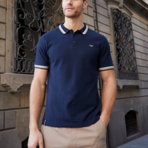 photo_6021464589477809162_w Original Threadbare Navy Herringbone Tipping Detail Pique Polo Shirt