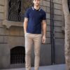 Original Threadbare Navy Herringbone Tipping Detail Pique Polo Shirt
