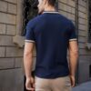 Original Threadbare Navy Herringbone Tipping Detail Pique Polo Shirt