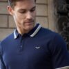 Original Threadbare Navy Herringbone Tipping Detail Pique Polo Shirt