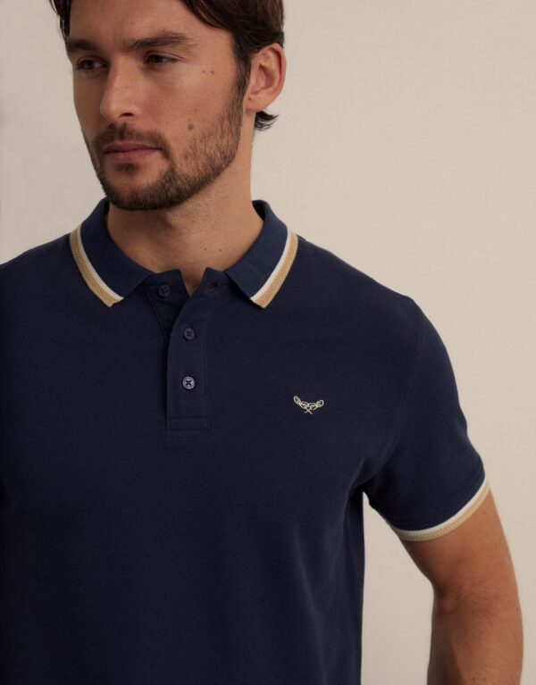 Original Threadbare Navy Herringbone Tipping Detail Pique Polo Shirt